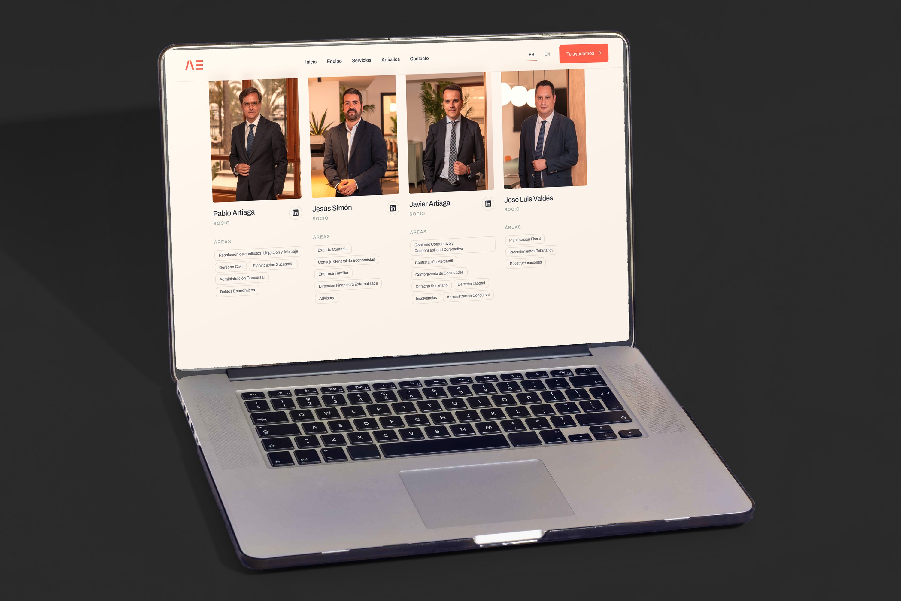 Artiaga Elordi team page on a laptop