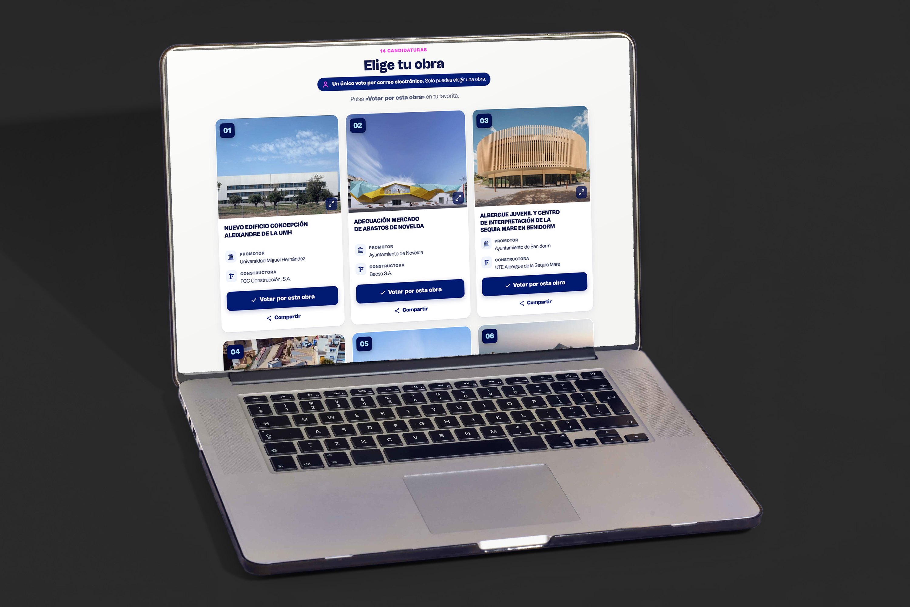 The shortlisted buildings for the People’s Choice Award on a laptop